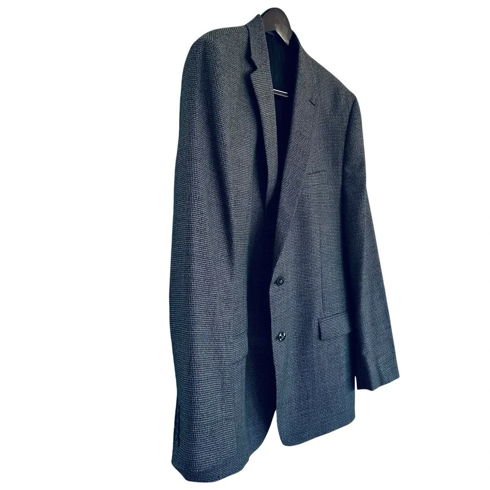 Calvin Klein 48L Gray Black Houndstooth Wool Blazer 2 Button Double Vent Sport